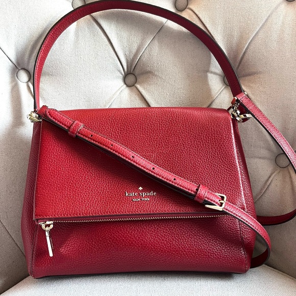 kate spade Handbags - KATE SPADE•Leila cherrywood merlot medium leather flap crossbody shoulderbag EUC